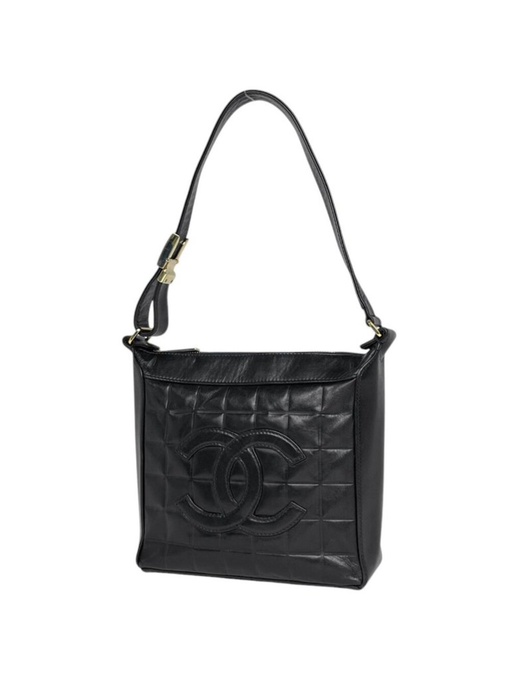 Chanel Choco Bar Shoulder Bag CC Logo Leather Black